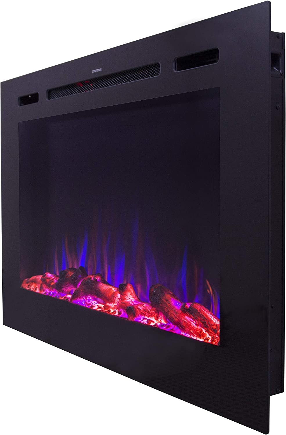Smart Electric Fireplace-The Forte 40 Inch Recessed Mounted-30 Realistic Ember Color/Flame Options-1500W Heater W/Thermostat-Black-Log & Crystal Hearth Options-Alexa/Wifi Enabled