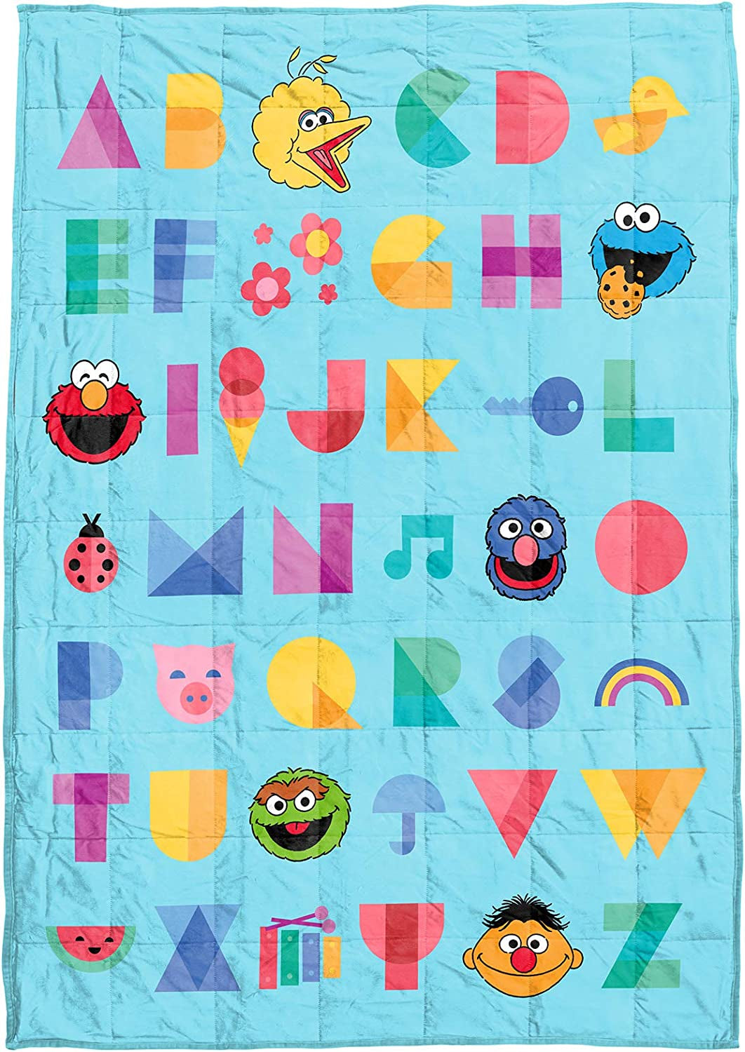 Sesame Street Alphabet Gang Weighted Blanket 5 Lbs - Measures 36 X 48 Inches, Kids Bedding Features Elmo & Cookie Monster - Fade Resistant Super Soft Velboa (Official Sesame Street Product)