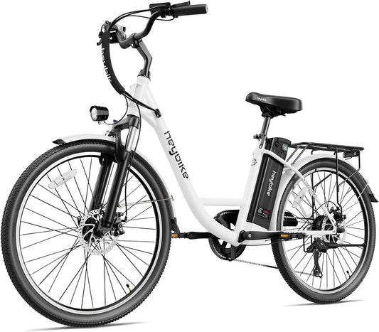 Cityscape Electric Bike 350W(Peak 500W) Electric City Cruiser Bicycle up to 40 Miles 23MPH Removable Battery, 7-Speed and Dual Shock Absorber, 26" Electric Commuter Bike for Adults