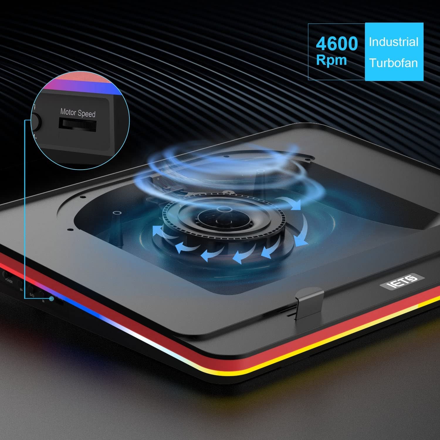 GT500 Powerful Turbo-Fan (4600 RPM) RGB Laptop Cooling Pad with Infinitely Variable Speed,Seal Foam for Rapid Cooling Gaming Laptop,Dust Filter for Protect Laptop,13-17.3Inch Laptop Cooler