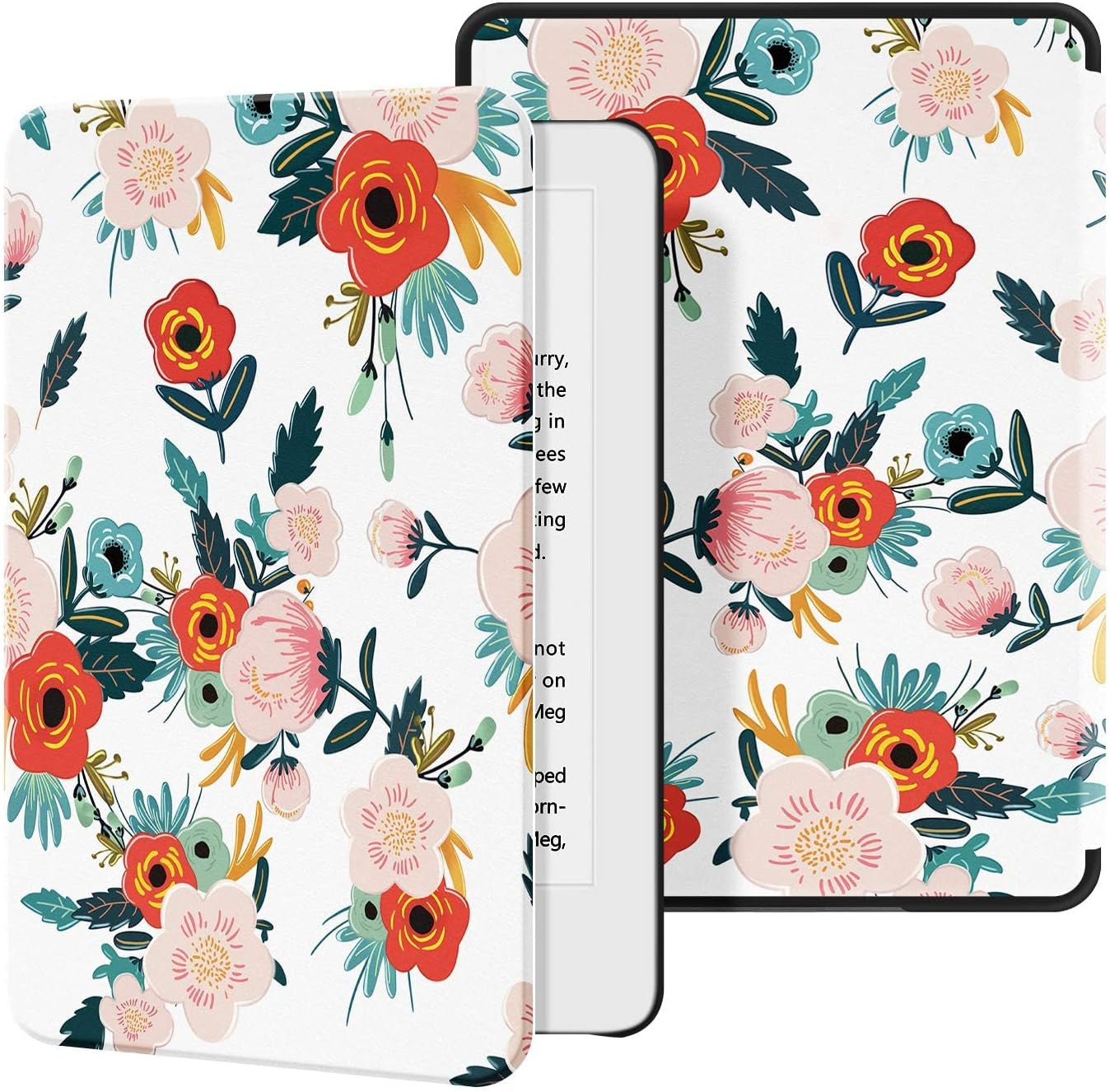 Slim Case for Kindle (10Th Gen, 2019 Released) - PU Leather Cover with Auto Wake/Sleep-Fits Amazon Kindle 2019 (Will Not Fit Kindle Paperwhite or Kindle Oasis or Kindle 2022), Flowers