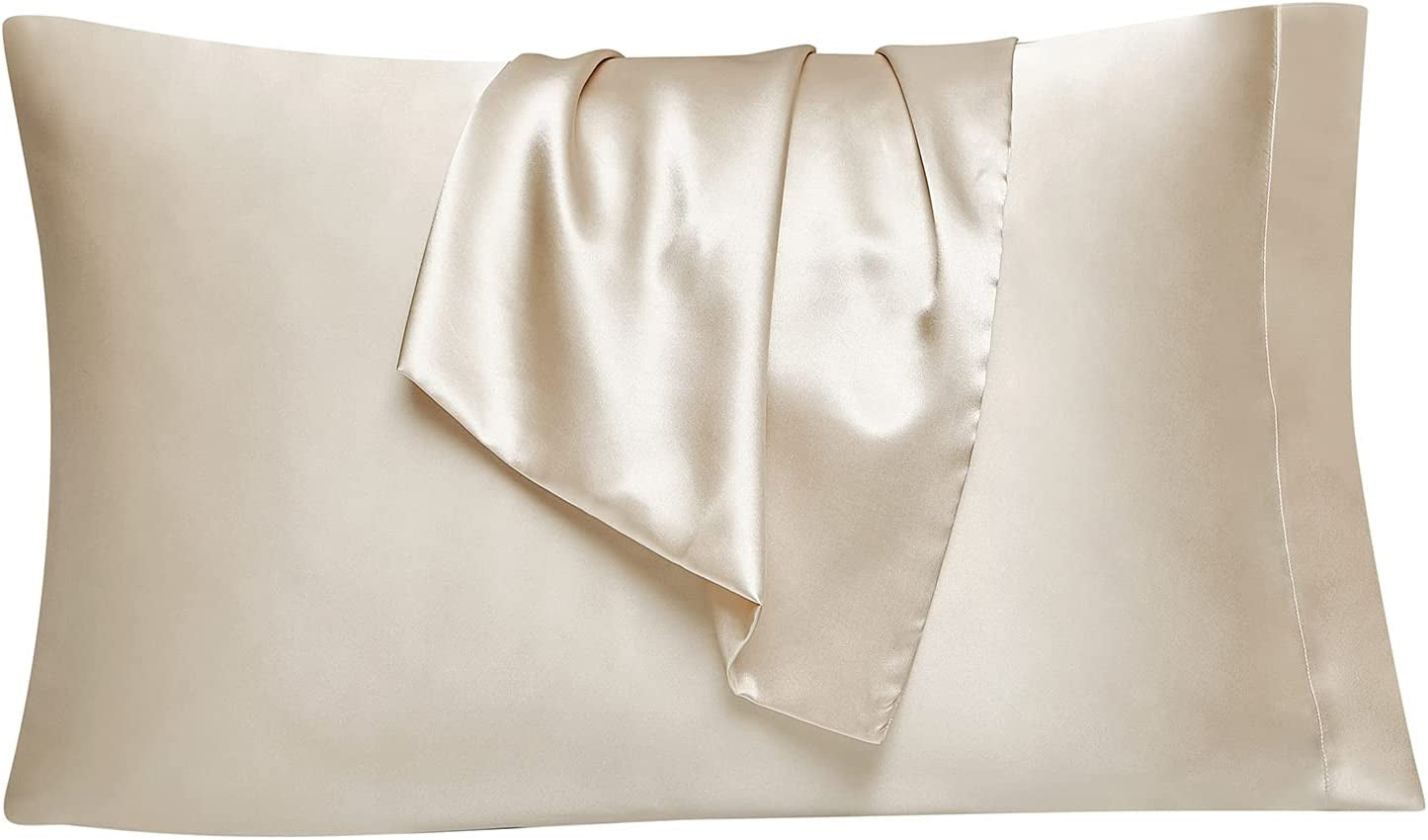 Satin Pillowcase Queen Set of 2, Silk Pillowcases for Hair and Skin, Beige Pillow Cases 2 Pack, Soft Pillow Cover with Envelope Closure, 20X30 Inches