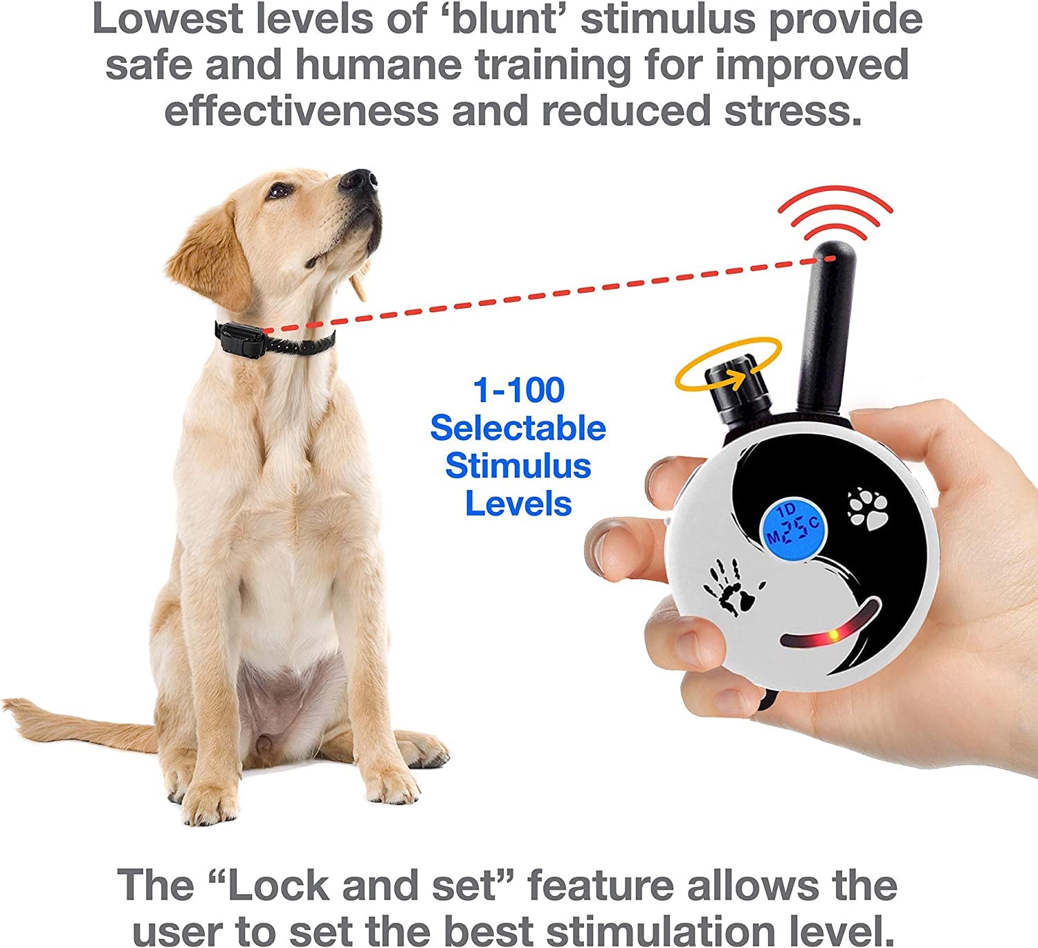 E-Collar Dog Training Collar, Rechargeable Remote + Finger Clicker, for Small to Medium Dogs, Humane Tapping Stimulation, 100 Levels, Tone, Light, 1/2 Mile 1 Dog, Zen