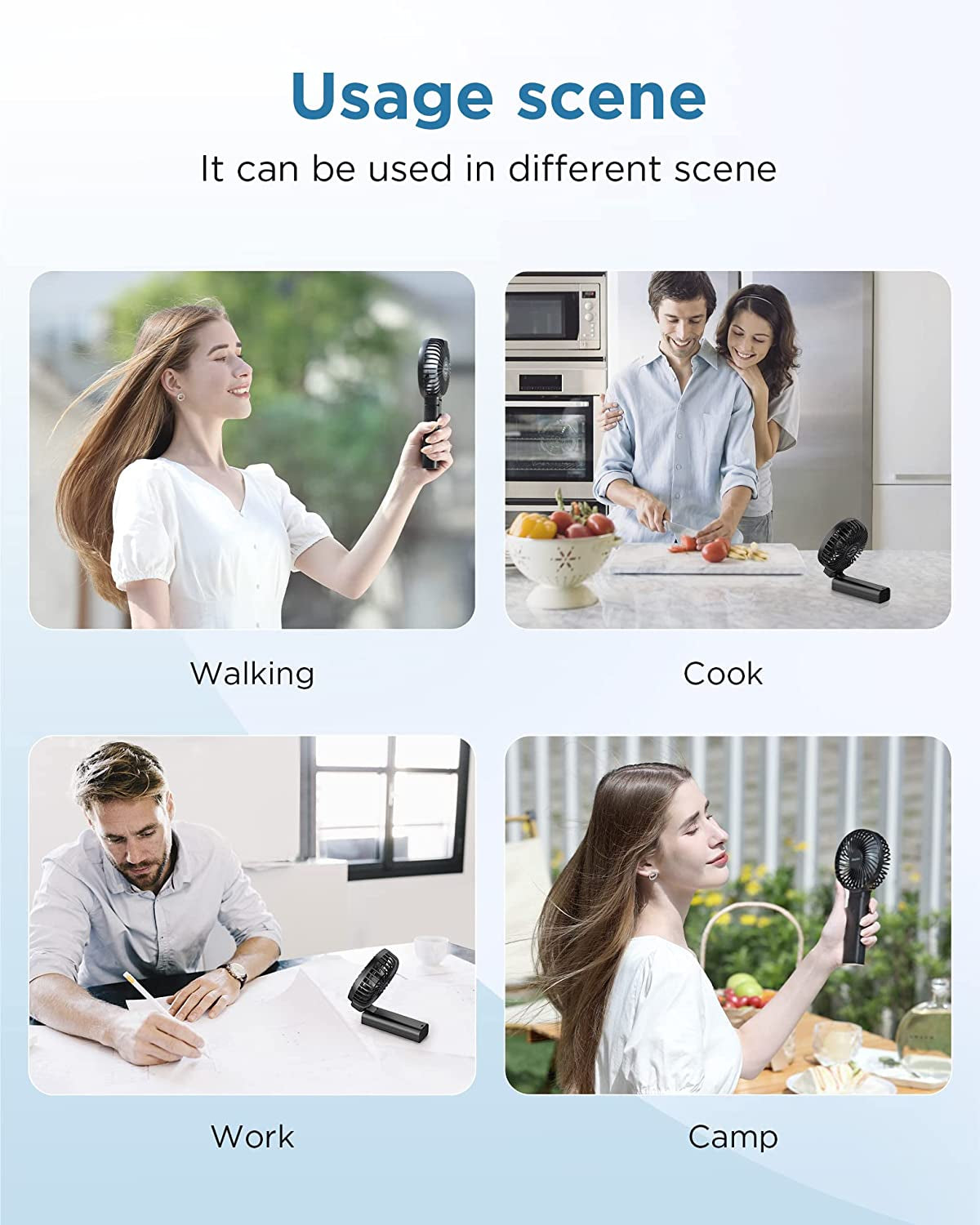 Handheld Fan, 2024 Newly Powerful Quiet Portable Fan Small Desk Fan [ 4 Speed/Battery Indicator/Easy Clean] 17H Battery Operated Fan One Touch Power off Personal Fan for Travel Outdoor