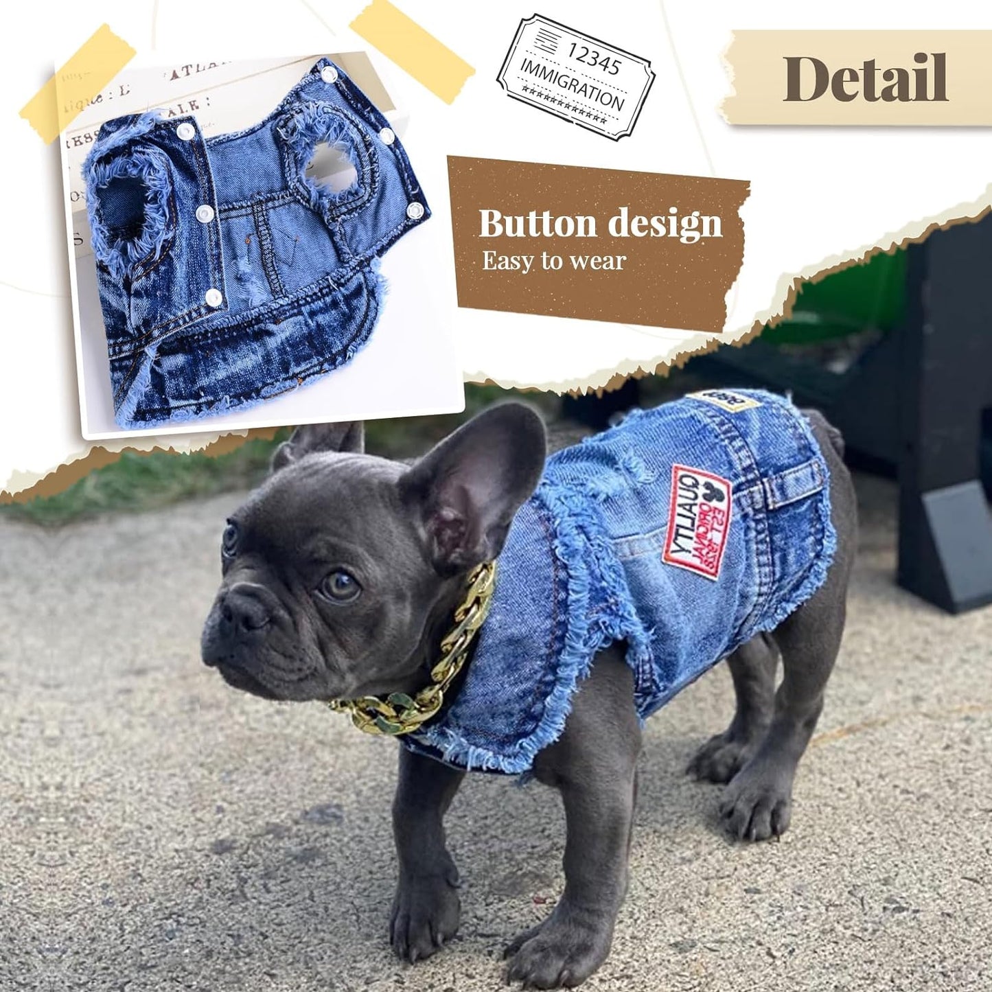 Cool Blue Dog Jean Jacket Small Pet Outfits Dog Clothes for Small Medium Dogs Cats Boys Girls Pet Vest Denim Coats Puppy Shirts Doggy Costume Clothing for Shih Tzu Chihuahua Yorkie Teacup