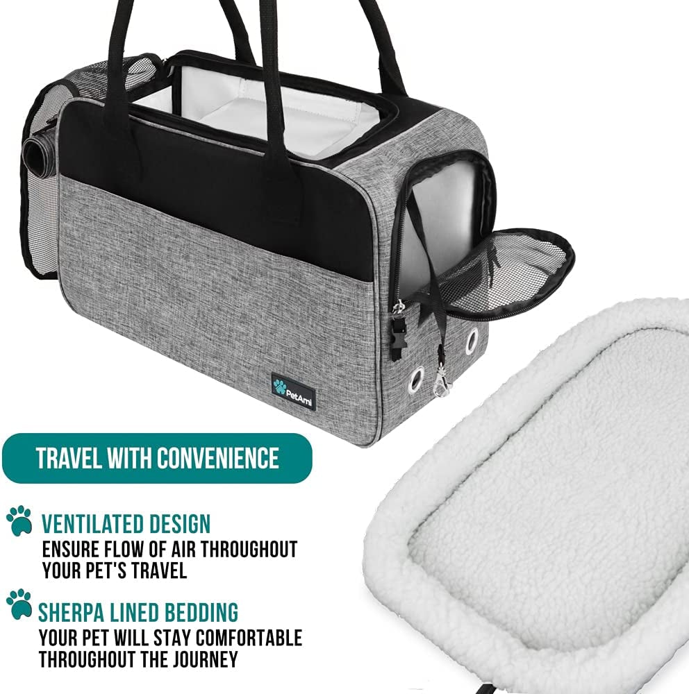 Dog Purse Carrier for Small Dogs, Airline Approved Soft Sided Pet Carrier with Pockets, Ventilated Dog Carrying Bag Puppy Cat, Dog Travel Supplies Accessories Carry Tote Bag, Sherpa Bed, Gray