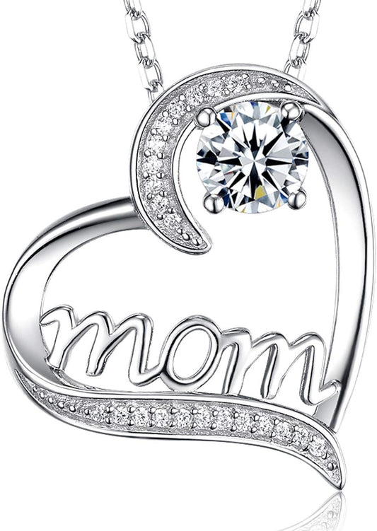 Mothers Day Birthday Gifts 925 Sterling Silver with May Birthstones Emerald Necklace for Women Love Heart Pendant Jewelry Wife