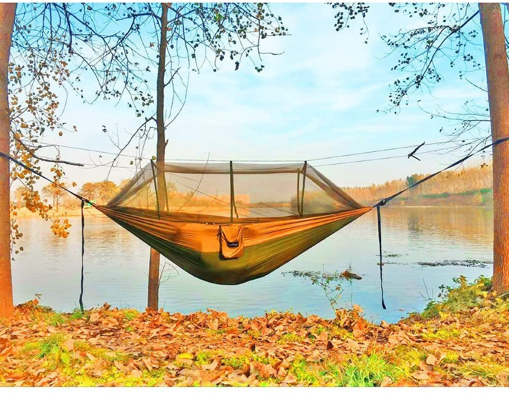 Camping Hammock, Portable Double Hammock with Net, 2 Person Hammock Tent with 2 * 10Ft Straps, Best for Outdoor Hiking Survival Travel