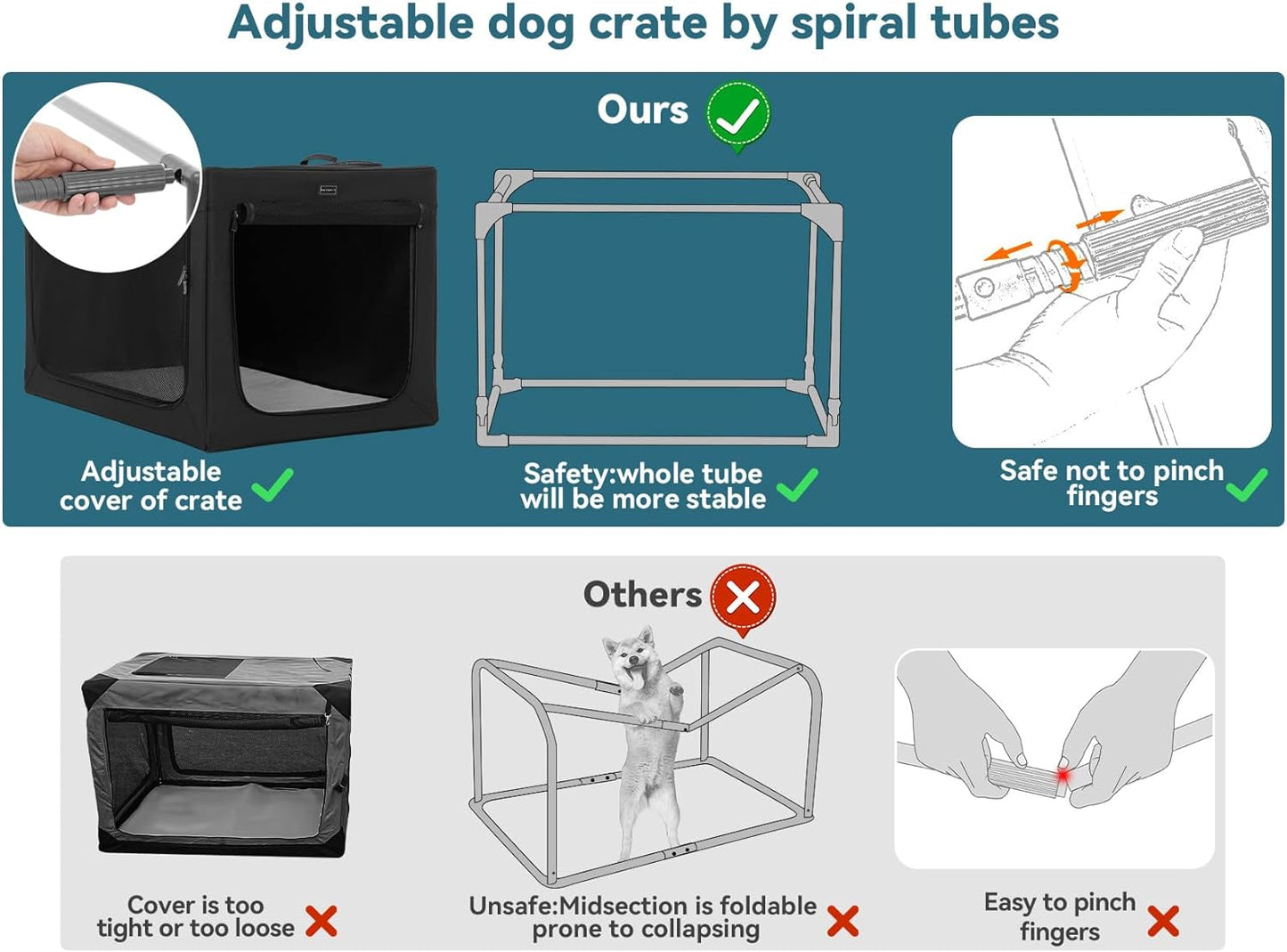 26 Inch Soft Dog Crate, Adjustable Design Soft Kennel with Chew Proof Mesh Windows & Thicken Mat, Ideal for Indoor & Outdoor Travel Black