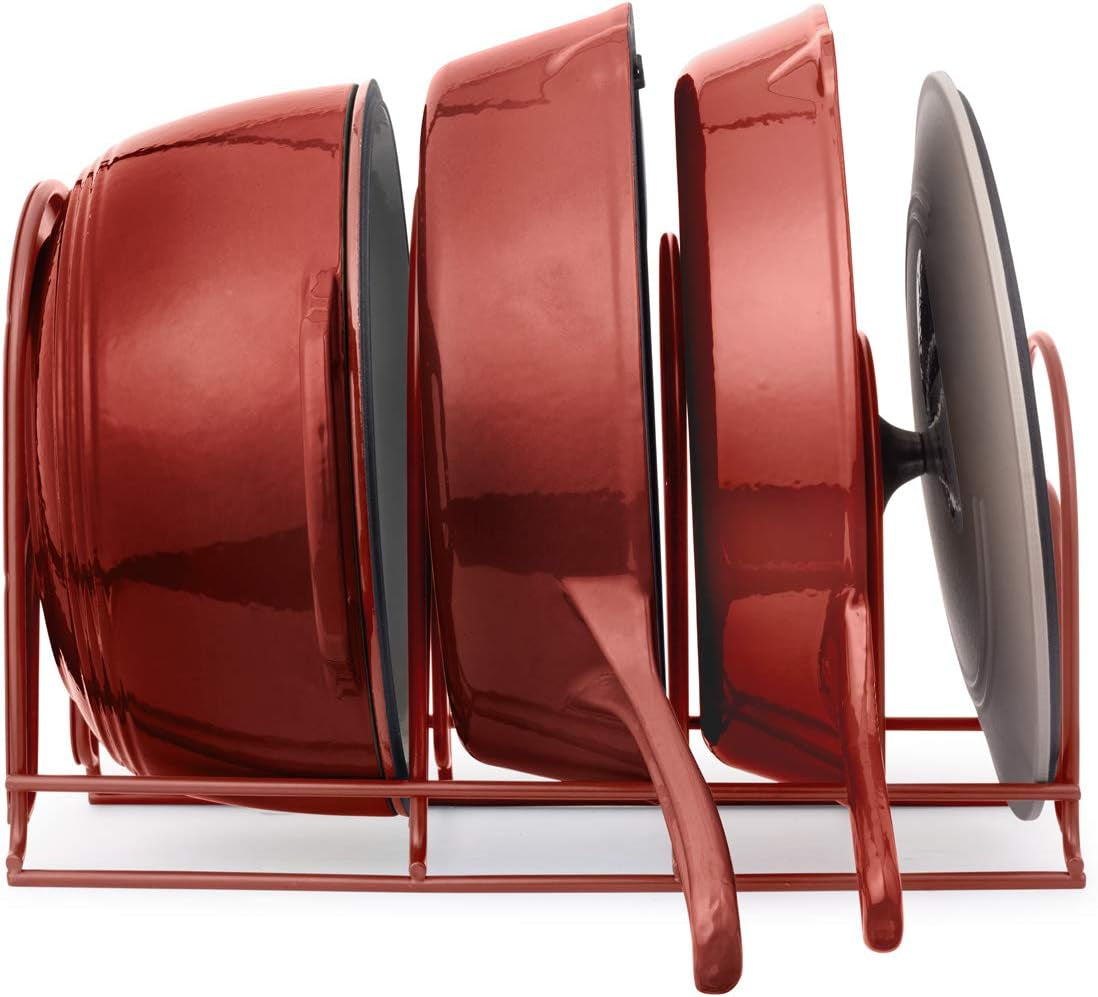 Heavy Duty Pots and Pans Organizer - Extra Large 5 Tier Pan Rack for Cast Iron Skillets, Griddles - Durable Construction - Space Saving Kitchen Storage - No Assembly Required - Red 15.4"-Inch