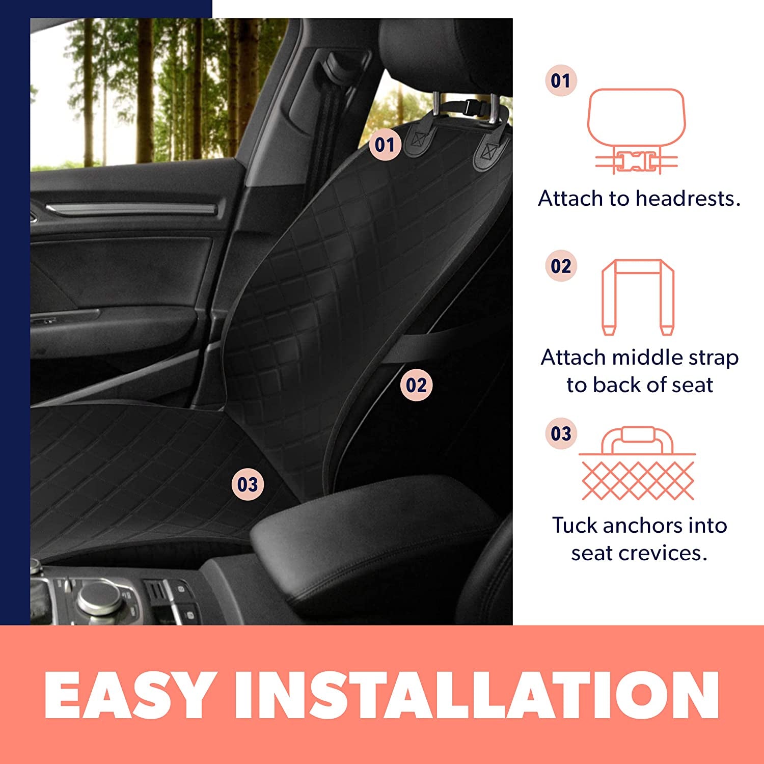 Front Dog Car Seat Cover for SUV, Trucks, Sedans. Waterproof Car Seat Covers for Dogs Front Seats Only. Car Seat Protector for Dogs- Black