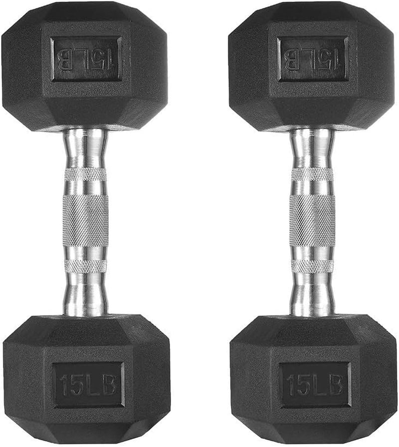 Dumbbells Free Weights Dumbbells Weight Set Rubber Coated Cast Iron Hex Black Dumbbell Pair (15, Pair)