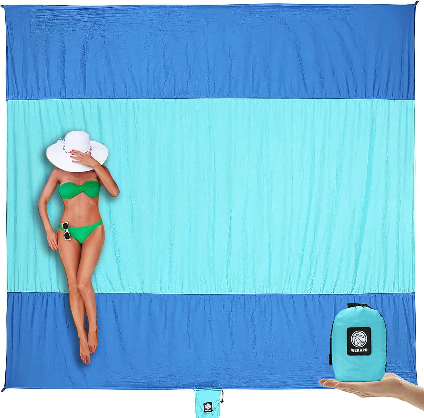 Beach Blanket Sandproof, Extra Large Beach Mat, Big & Compact Sand Free Mat Quick Drying, Lightweight & Durable with 6 Stakes & 4 Corner Pockets