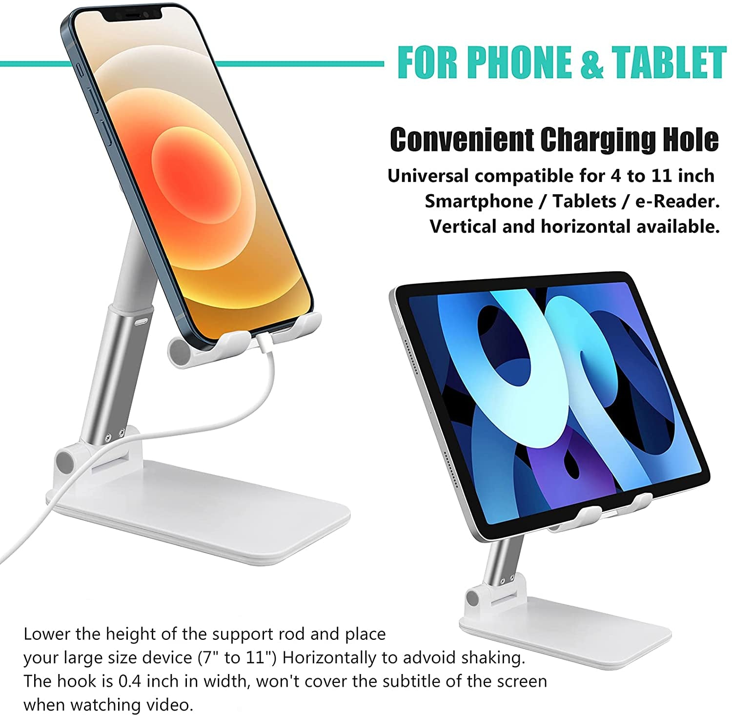Cell Phone Stand for Desk,Angle Height Adjustable Phone Holder for Office,Compatible with Iphone15 14 13 12 11 Pro XS Max XR 8 7 6S Plus,Samsung S20+Note10,Tablets,Charging Accessories