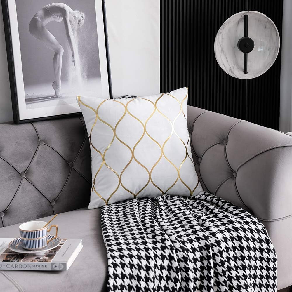 Gold Velvet Throw Pillow Covers off White: 2 Pack 18X18 Inch Square Decorative Pillow Cases for Bedroom Sofa Couch Living Room