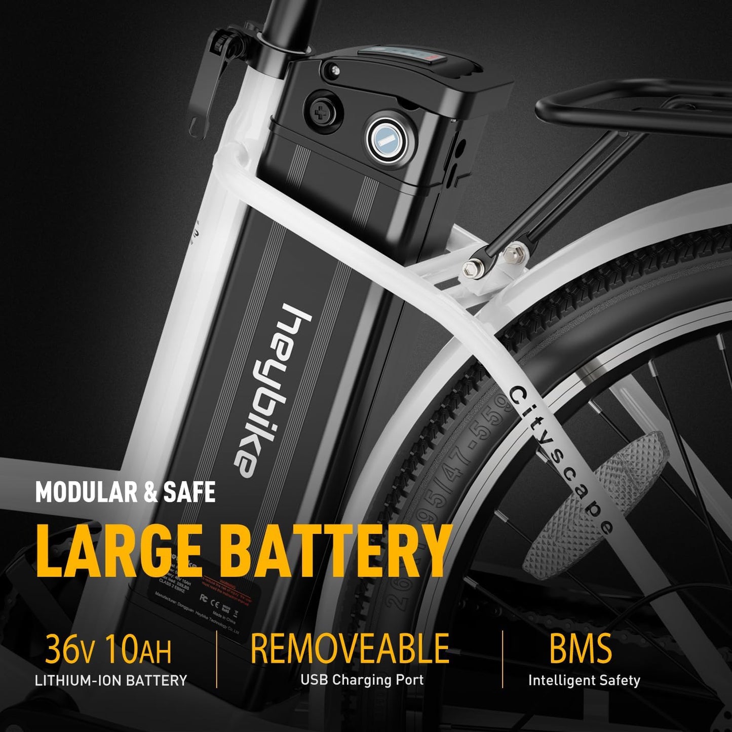 Cityscape Electric Bike 350W(Peak 500W) Electric City Cruiser Bicycle up to 40 Miles 23MPH Removable Battery, 7-Speed and Dual Shock Absorber, 26" Electric Commuter Bike for Adults