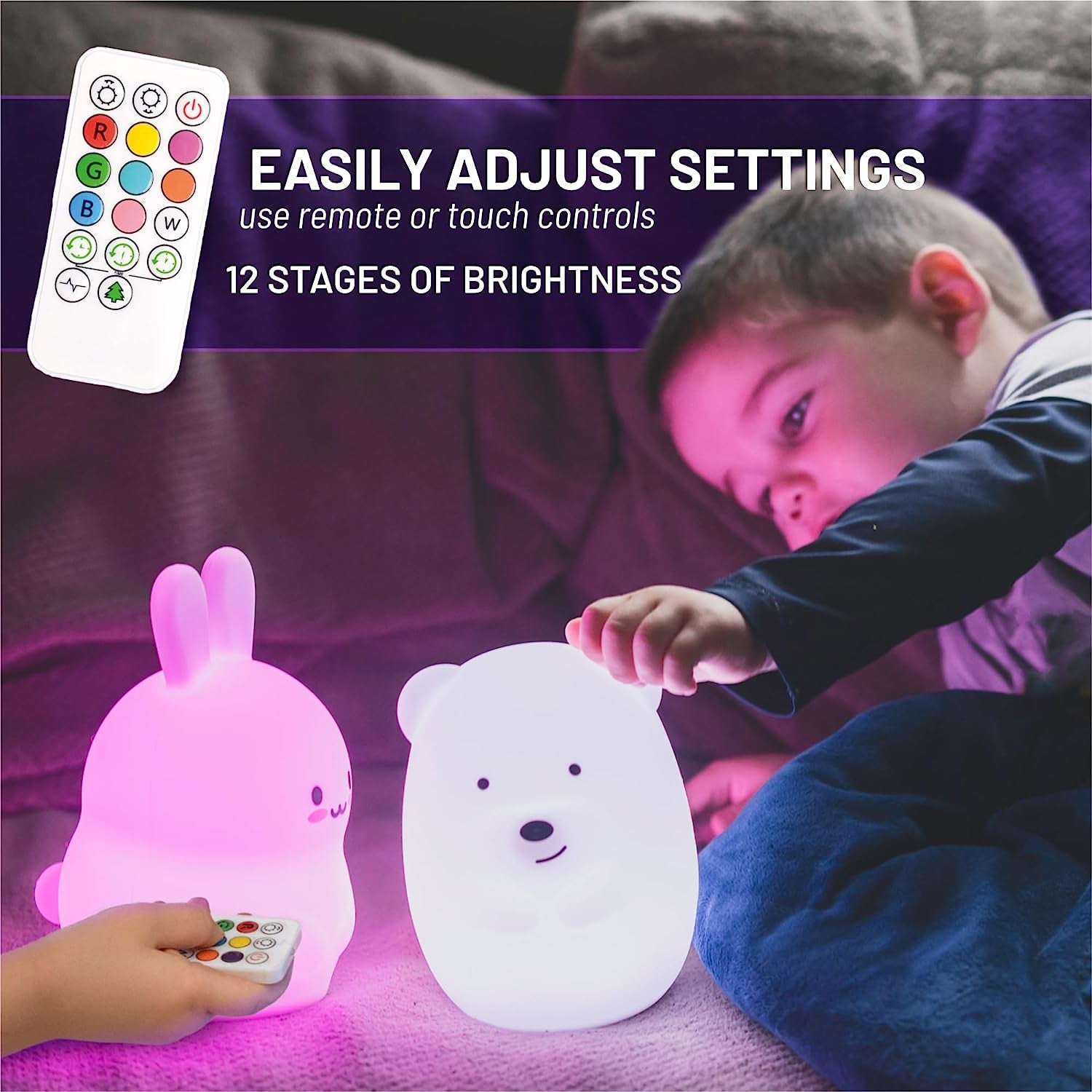 Bunny Rabbit, Night Light, Silicone Nursery Light for Baby and Toddler, Cute Squishy Animal Night Lights for Kids, Girls and Boys, Kawaii Night Light for Bedroom