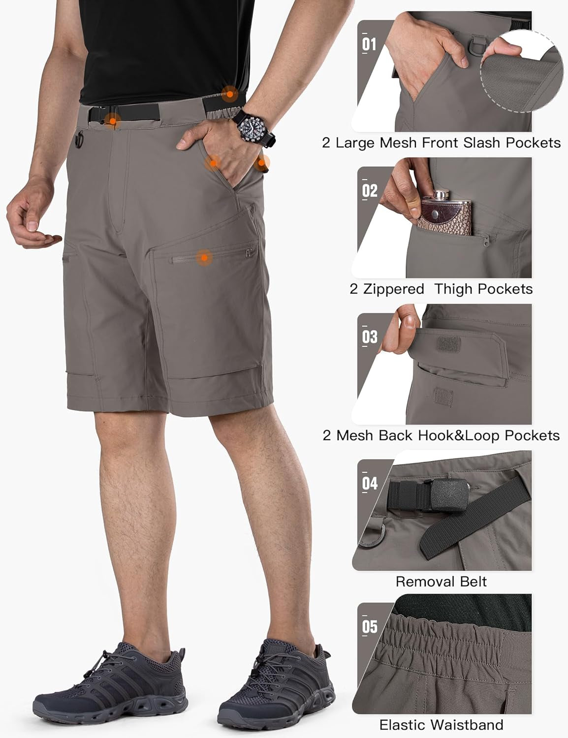 Men'S Cargo Shorts with Belt Lightweight Breathable Quick Dry Hiking Tactical Shorts Nylon Spandex