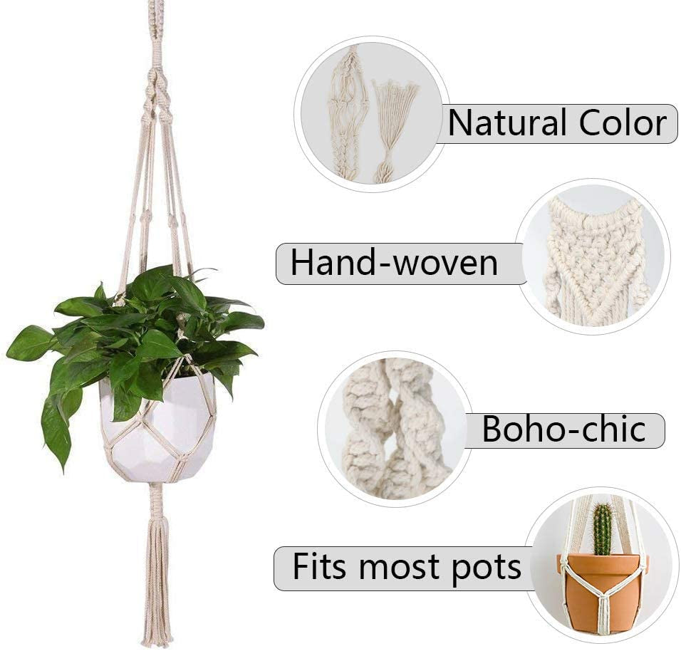 Macrame Plant Hanger Indoor, Set of 4 Indoor Hanging Planter, Handmade Hanging Plant Holder - 43 Inch, 4 Legs