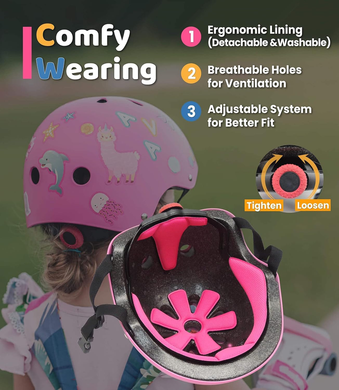 Bike Helmet with DIY Stickers, CPSC & CE Certified - Toddler Helmet for Skateboard Roller-Skating Bicycle Scooter