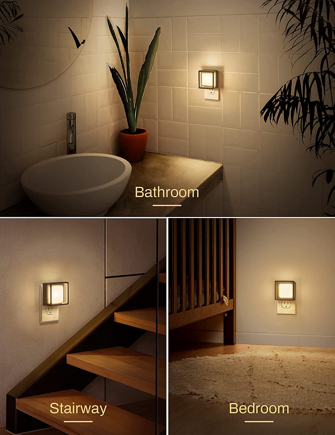 LED Night Light,  Night Lights Plug into Wall [2 Pack] with Dusk-To-Dawn Sensor, Dimmable Nightlights, Adjustable Brightness for Bathroom, Hallway, Bedroom,Kids Room,Stairway,Soft White 3000K