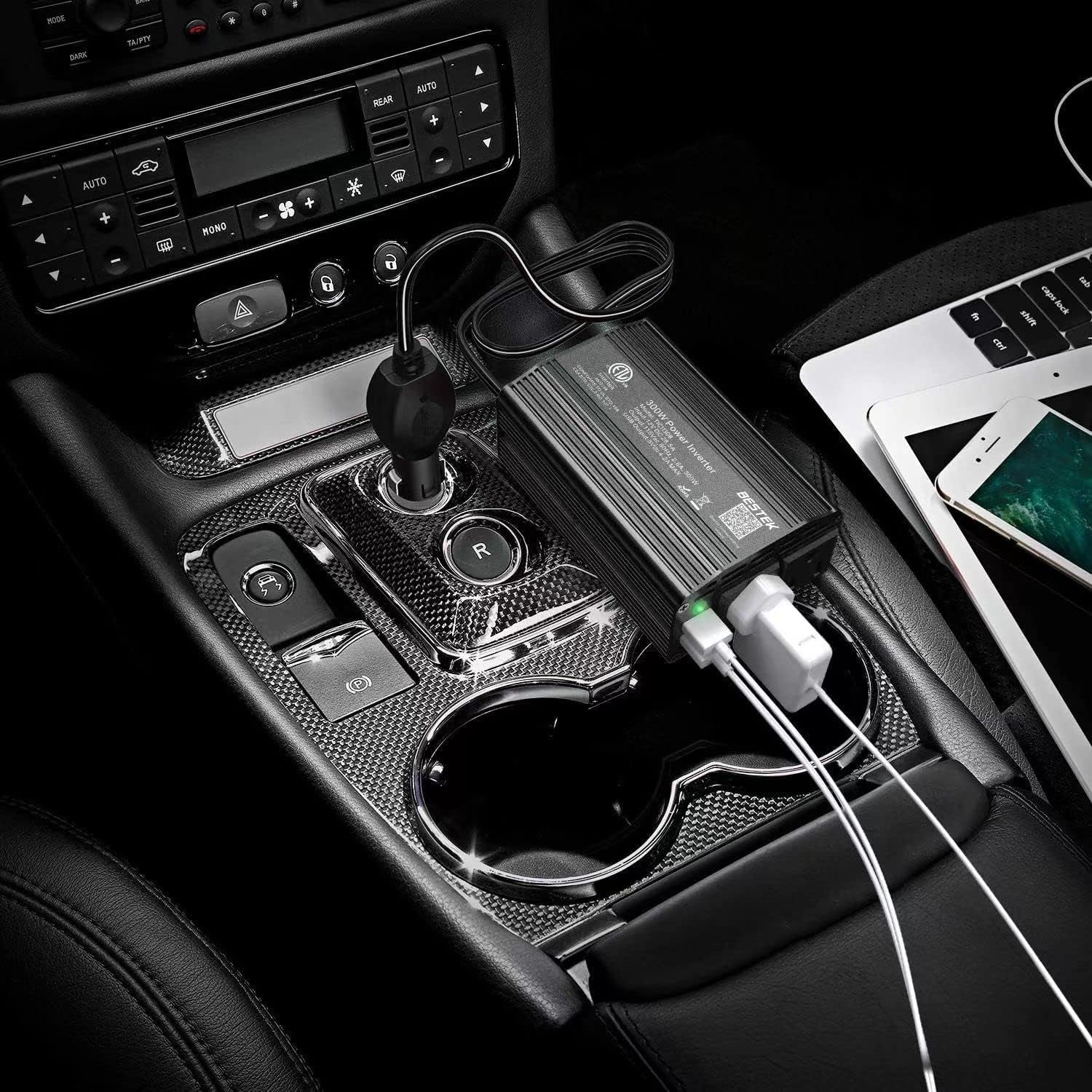 300W Power Inverter DC 12V to 110V AC Car Charger Converter with 4.2A Dual USB Ports and 2 AC Outlets Adapter (Black)