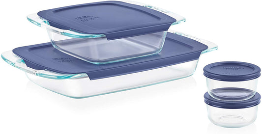 Easy Grab 8-Piece Glass Baking Dish Set with Lids, Glass Food Storage Containers Set, 13X9-Inch, 8X8-Inch & 1-Cup Storage Containers, Non-Toxic, Bpa-Free Lids, Bakeware Set