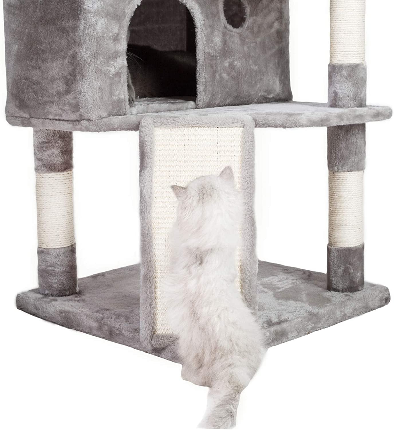 XL Cat Tree, 73.4 Inch Cat Tower with 3 Caves, 3 Cozy Perches, Scratching Posts, Board, Activity Center Stable for Kitten/Big Cat, Light Gray MPJ032W