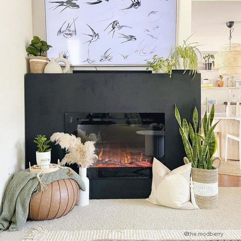 Smart Electric Fireplace-The Forte 40 Inch Recessed Mounted-30 Realistic Ember Color/Flame Options-1500W Heater W/Thermostat-Black-Log & Crystal Hearth Options-Alexa/Wifi Enabled