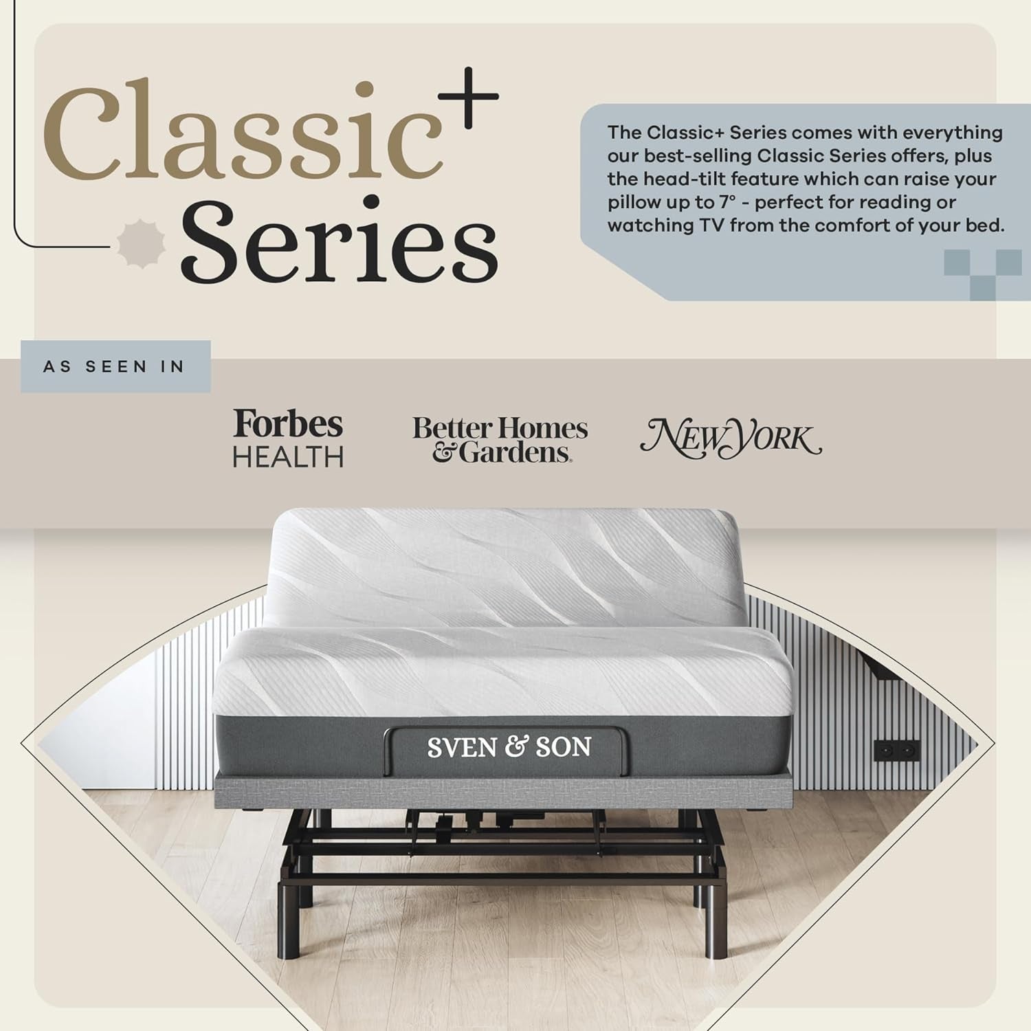 Classic plus (With Head-Tilt) Adjustable Bed Base-Frame + 10 Inch Memory Foam Matt (Firm), Head and Foot Lift, Massage, Under-Bed Lights, USB, Memory, Zero Gravity - Queen