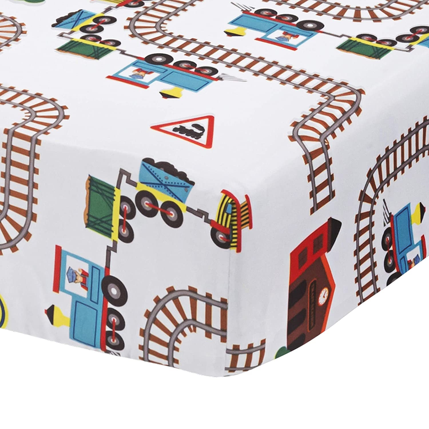 Baby Boy Fitted Crib Sheet Choo Choo Train, 100% Soft Breathable Microfiber Baby Sheet, Fits Standard Size Crib Mattress 28In X 52In, Nursery Sheet
