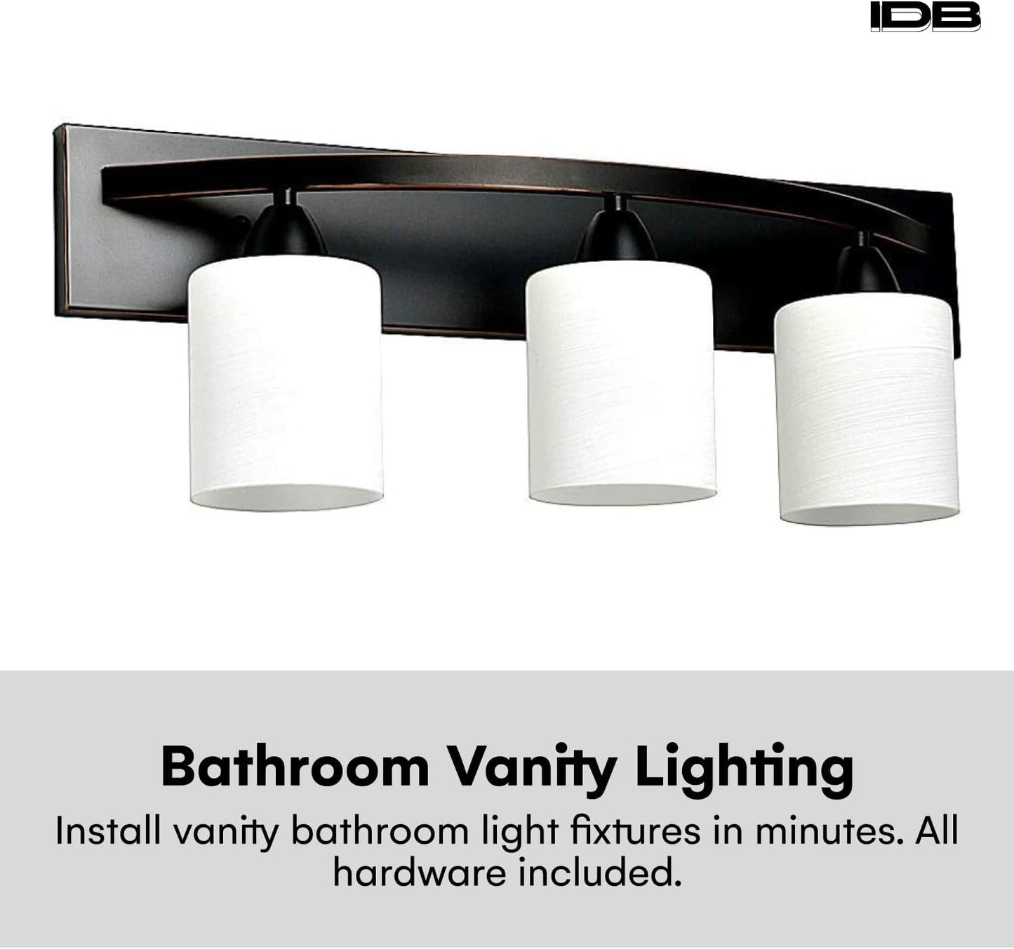 Bathroom Vanity Light Fxiture | Interior Bathroom Lighting Bar with Modern Milk Glass Shade | Bathroom Lights over Mirror | Oil Rubbed Bronze, 3Lights, E26 100W LED, Bulbs Not Included