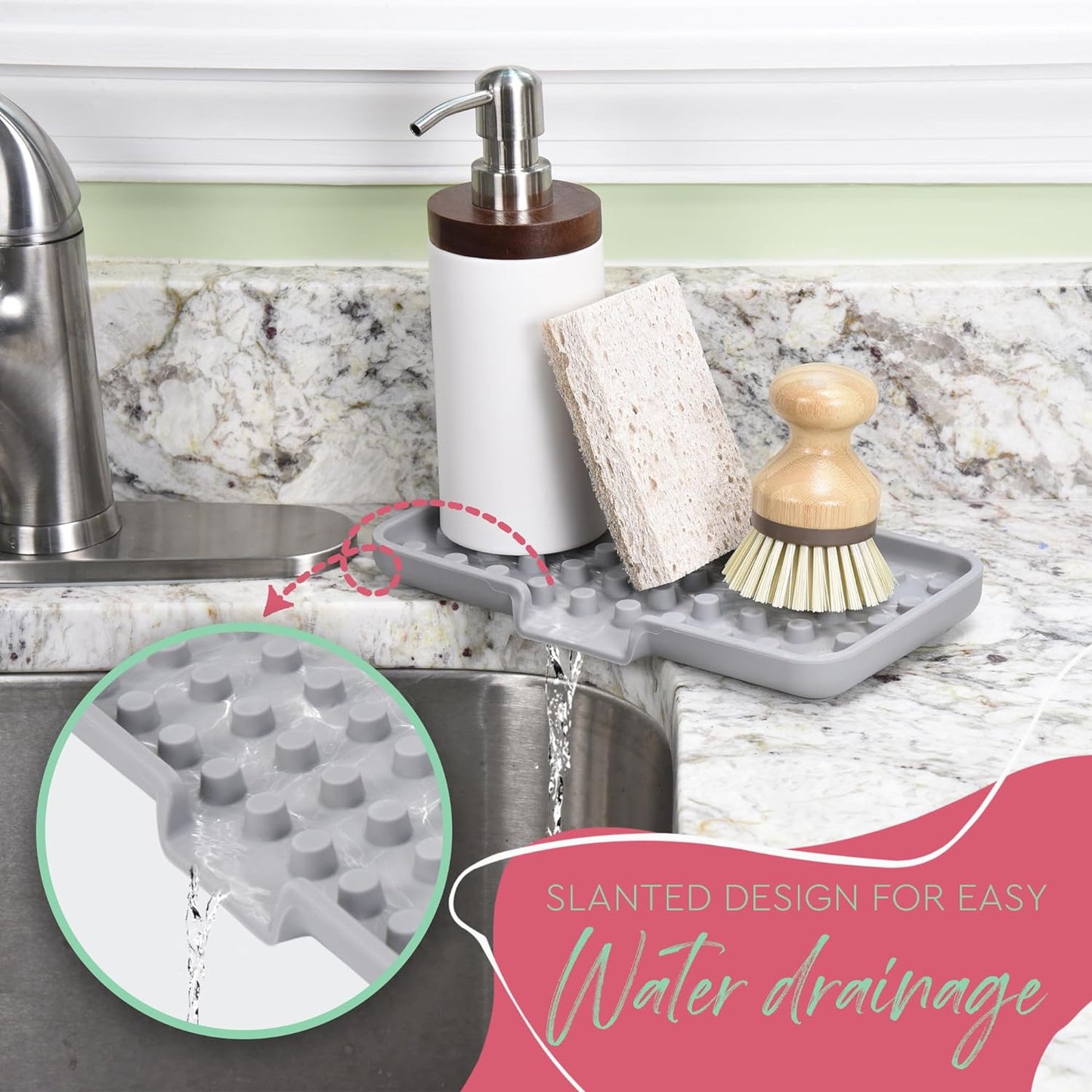 Elite - Large Sink Tray & Organizer - Self-Draining Silicone Soap and Sponge Holder - Kitchen, Bathroom Sink Organizer, Tray for Soap, Sponge, Scrubber