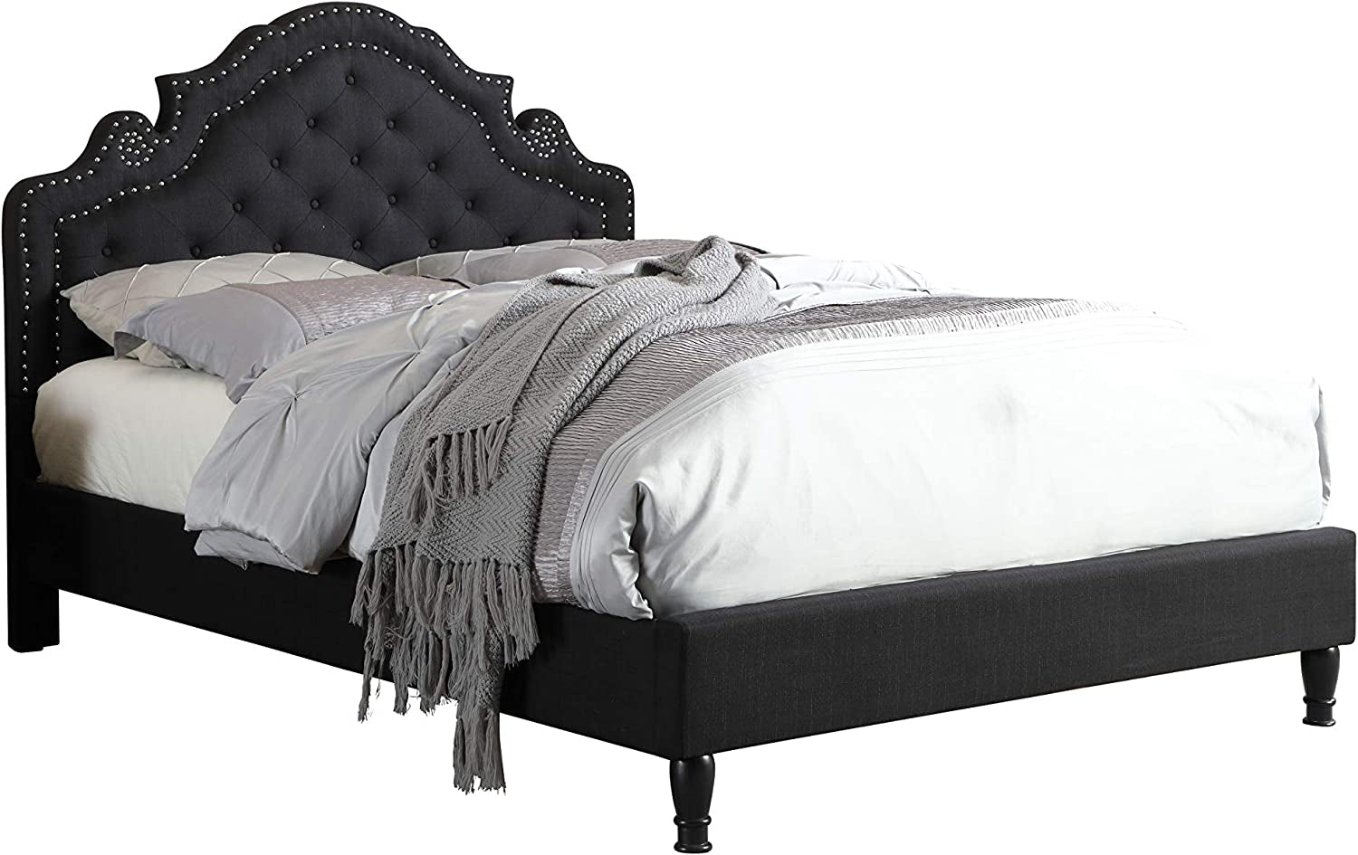 Premiere Classics 51" Tall Platform Bed with Cloth Headboard and Slats - Full (Black Linen)