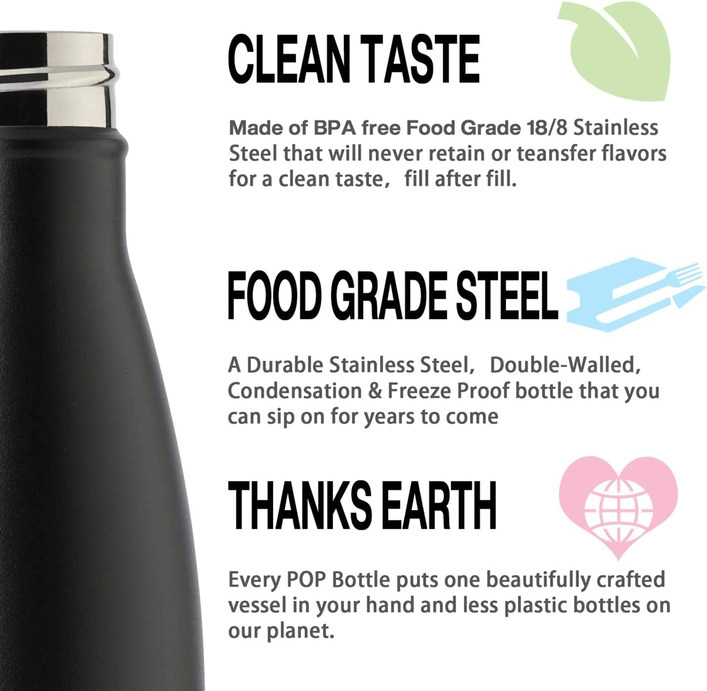 17Oz Sport Water Bottle 12 Pack Vacuum Insulated Stainless Steel Sport Water Bottle Leak-Proof Double Wall Cola Shape Water Bottle,Keep Drinks Hot & Cold (Black,12 Pack)