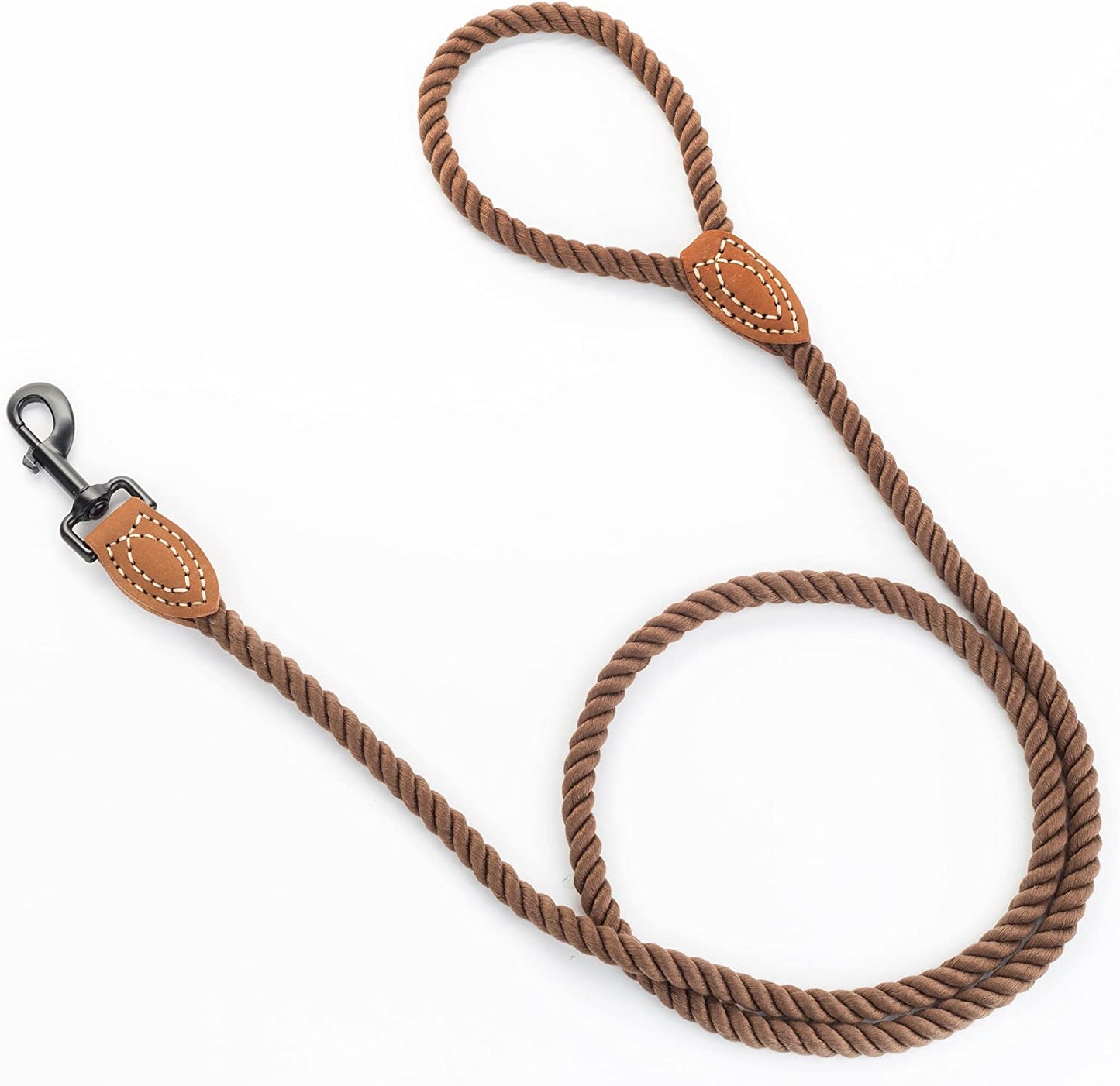 Dog Leash | Braided Cotton Rope Dog Leashes with Leather Tailor Tip | 5 Feet Dog Leash W Heavy Duty Metal Clasp | Wedding Dog Leash (Dark Brown, 60 Inches)