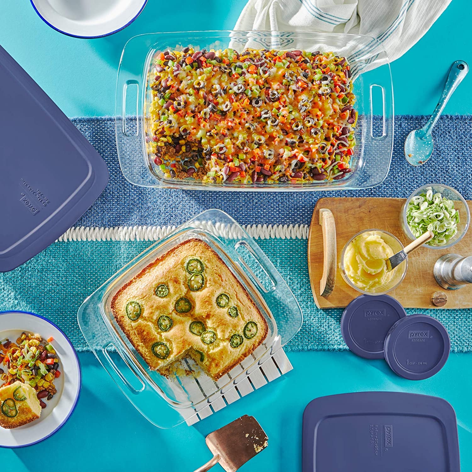 Easy Grab 8-Piece Glass Baking Dish Set with Lids, Glass Food Storage Containers Set, 13X9-Inch, 8X8-Inch & 1-Cup Storage Containers, Non-Toxic, Bpa-Free Lids, Bakeware Set