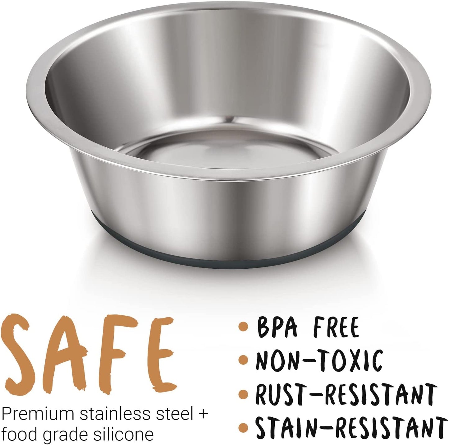 Deep Stainless Steel Anti-Slip Dog Bowls, 2 Pack, 3 Cups