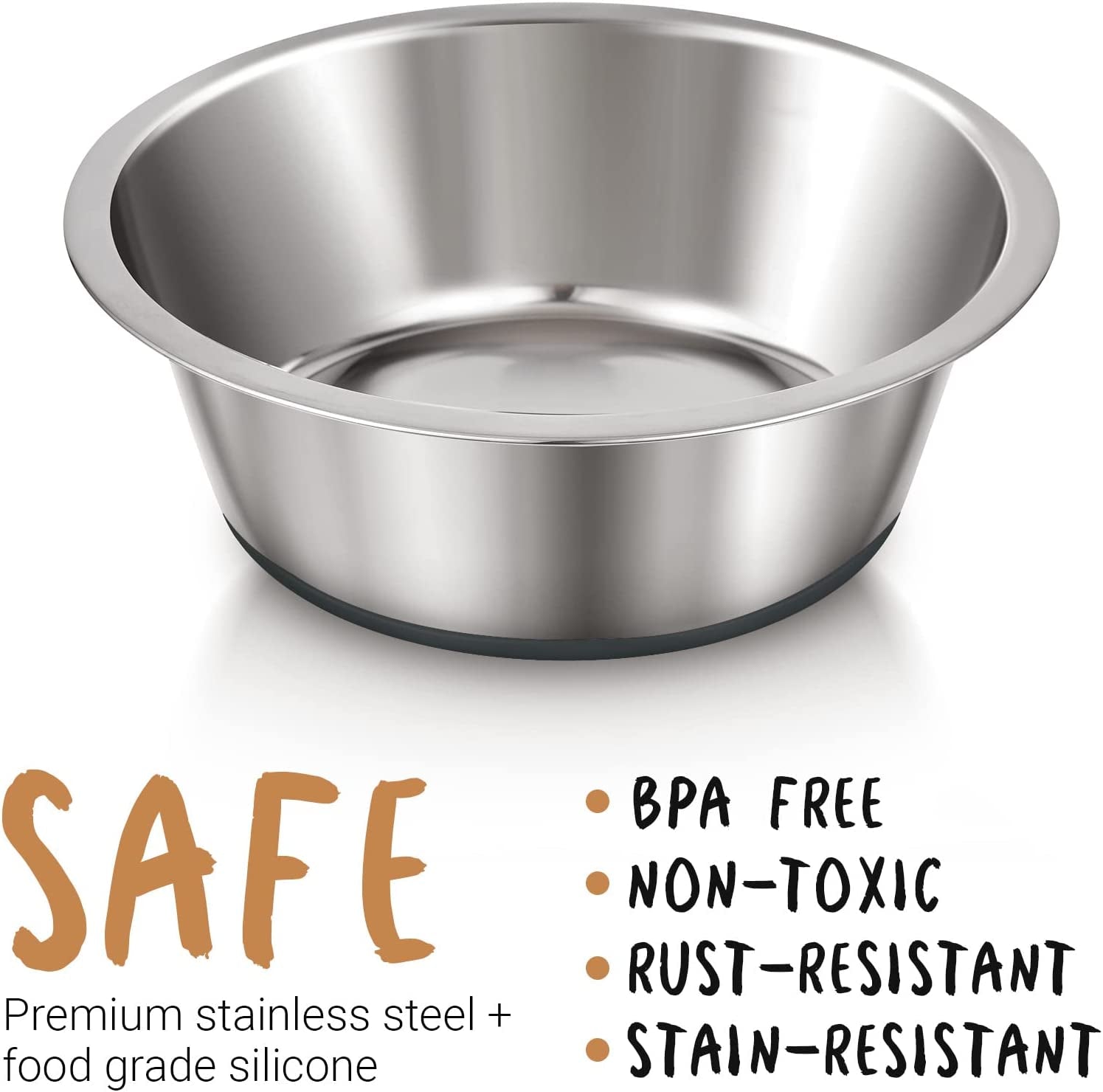 Deep Stainless Steel Anti-Slip Dog Bowls, 2 Pack, 3 Cups