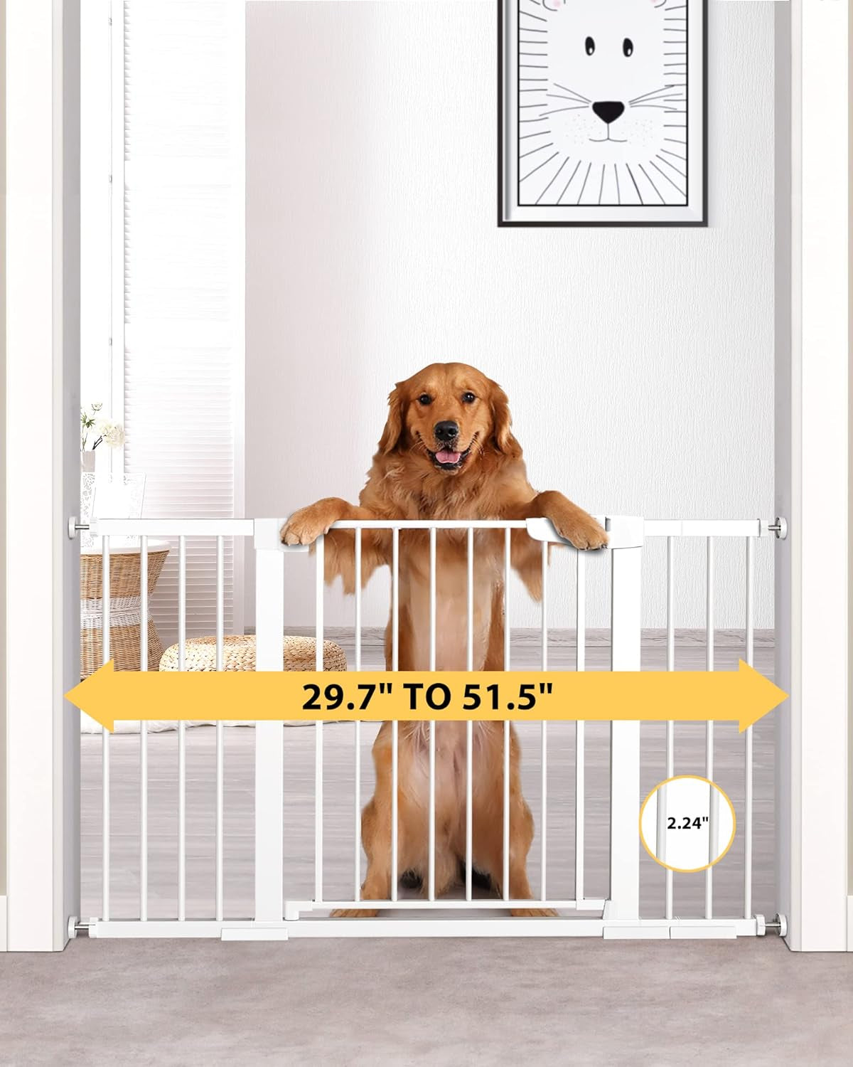 29.7"-51.5" Baby Gate Extra Wide, Safety Dog Gate for Stairs, Easy Walk Thru Auto Close Pet Gates for the House, Doorways, Child Gate Includes 4 Wall Cups,White, Mom'S Choice Awards Winner