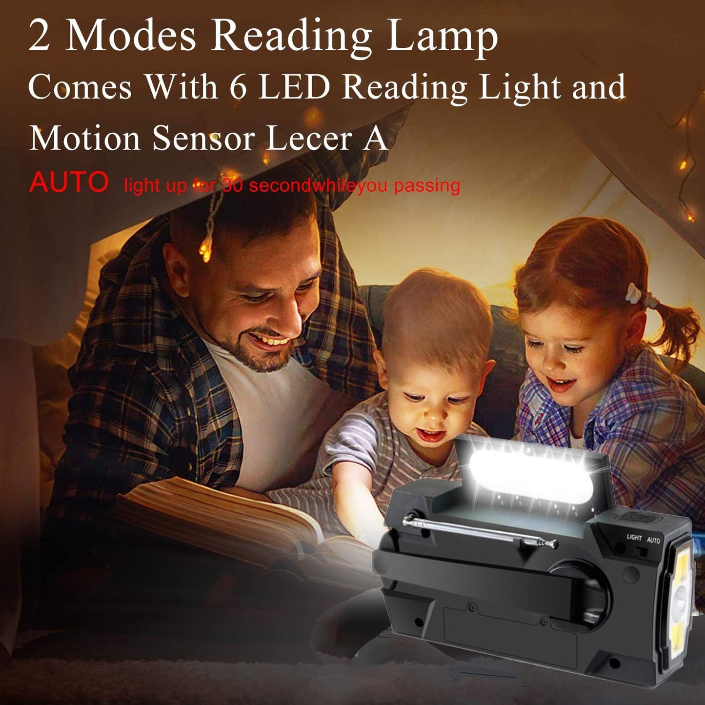 Emergency-Hand-Crank-Radio,  Portable Weather Solar Radios with Motion Sensor Reading Lamp, 3 Gear LED Flashlight, SOS Alarm, AM/FM/NOAA