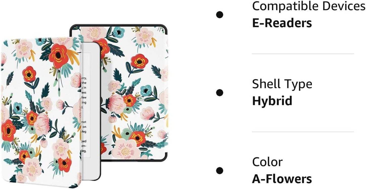 Slim Case for Kindle (10Th Gen, 2019 Released) - PU Leather Cover with Auto Wake/Sleep-Fits Amazon Kindle 2019 (Will Not Fit Kindle Paperwhite or Kindle Oasis or Kindle 2022), Flowers