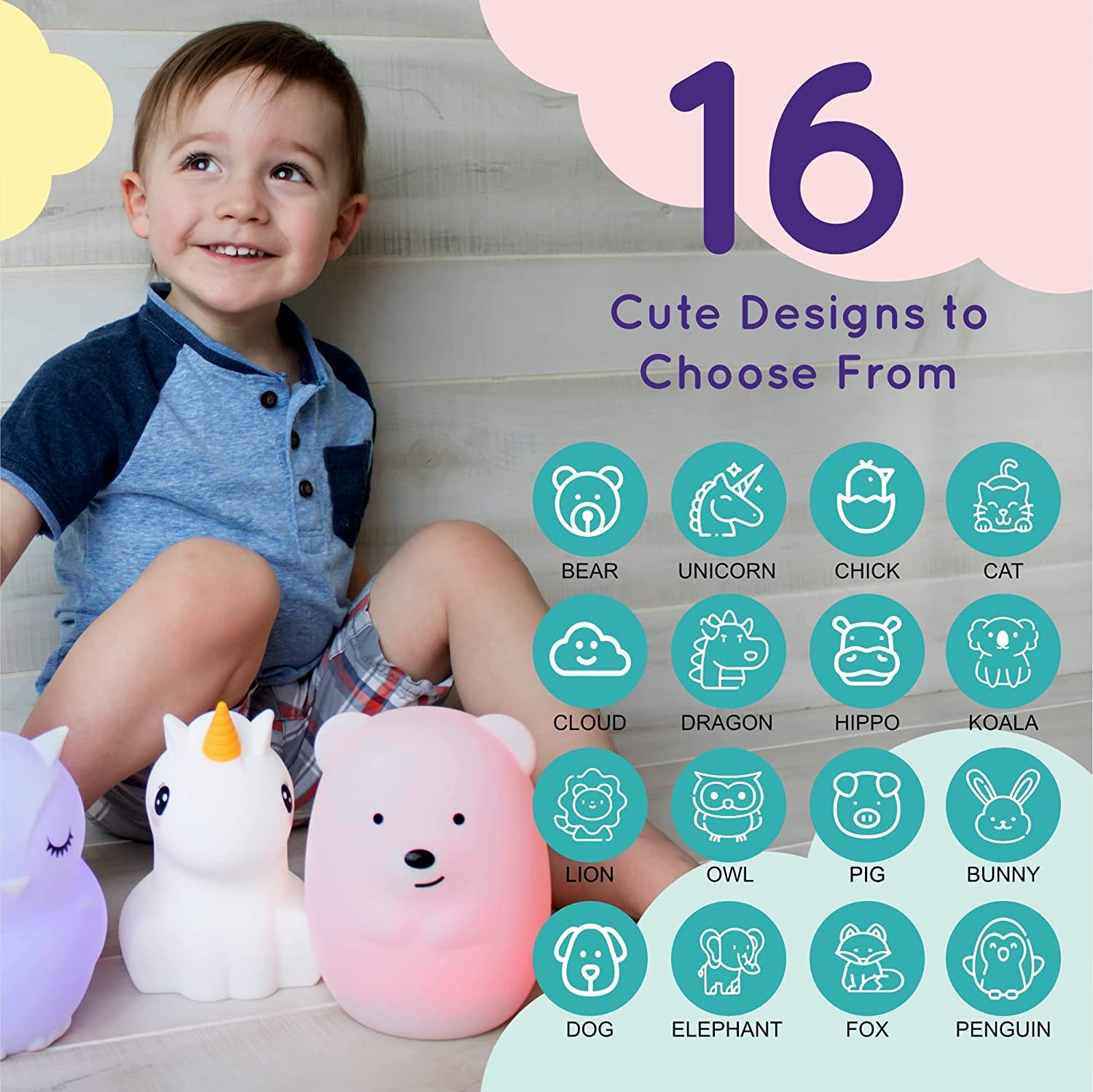 Bunny Rabbit, Night Light, Silicone Nursery Light for Baby and Toddler, Cute Squishy Animal Night Lights for Kids, Girls and Boys, Kawaii Night Light for Bedroom