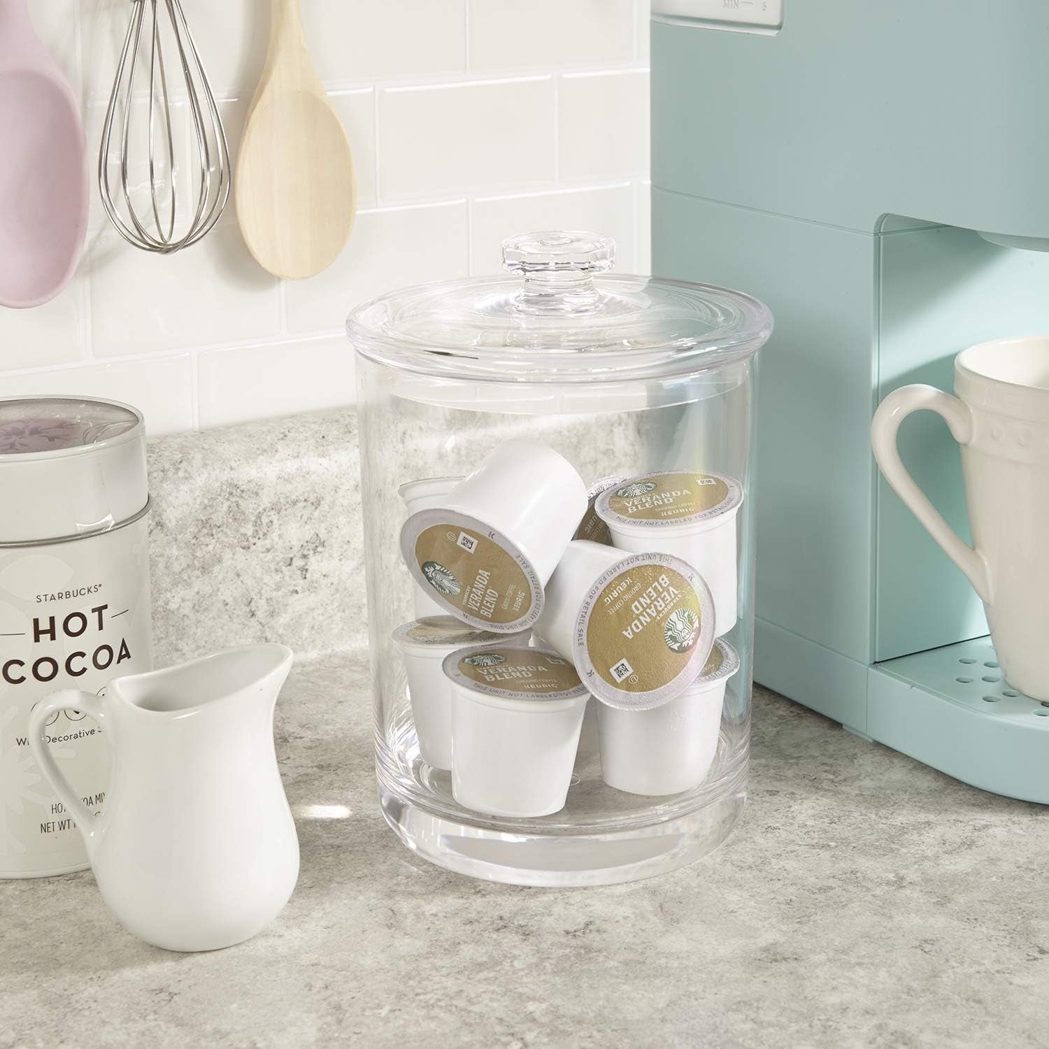 Premium Quality Makeup and Cotton Ball Holder | 60-Oz Clear Plastic Apothecary Jar with Lid | Perfect Storage Container to Organize Bathroom and Vanity