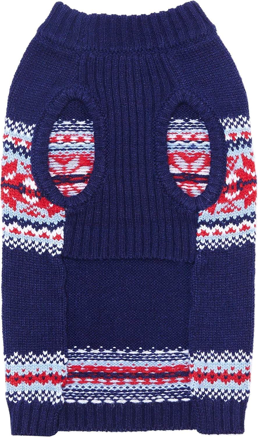 Christmas Holiday Chic Secret Fair Isle Snowflakes Dog Sweater in Navy Blue, Back Length 10", Pack of 1 Clothes for Dogs