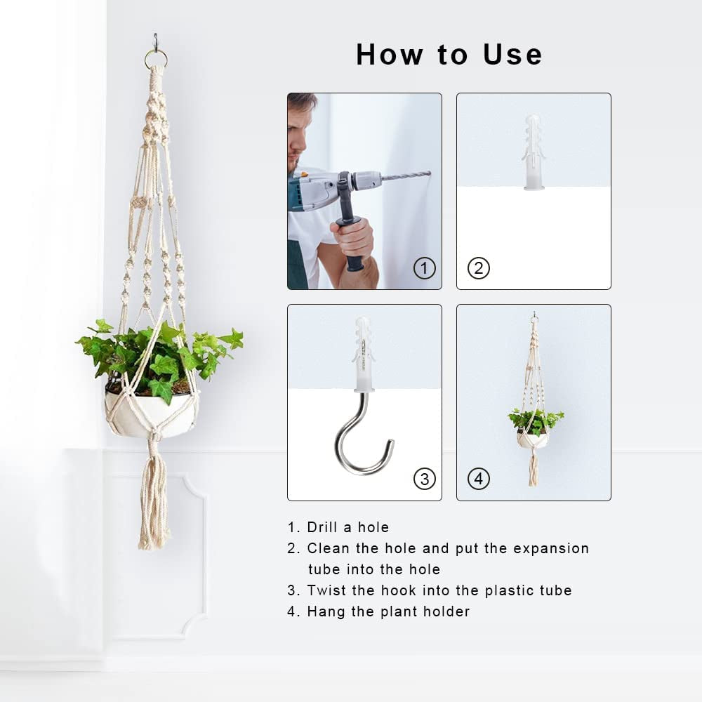 Macrame Plant Hanger Indoor, Set of 4 Indoor Hanging Planter, Handmade Hanging Plant Holder - 43 Inch, 4 Legs