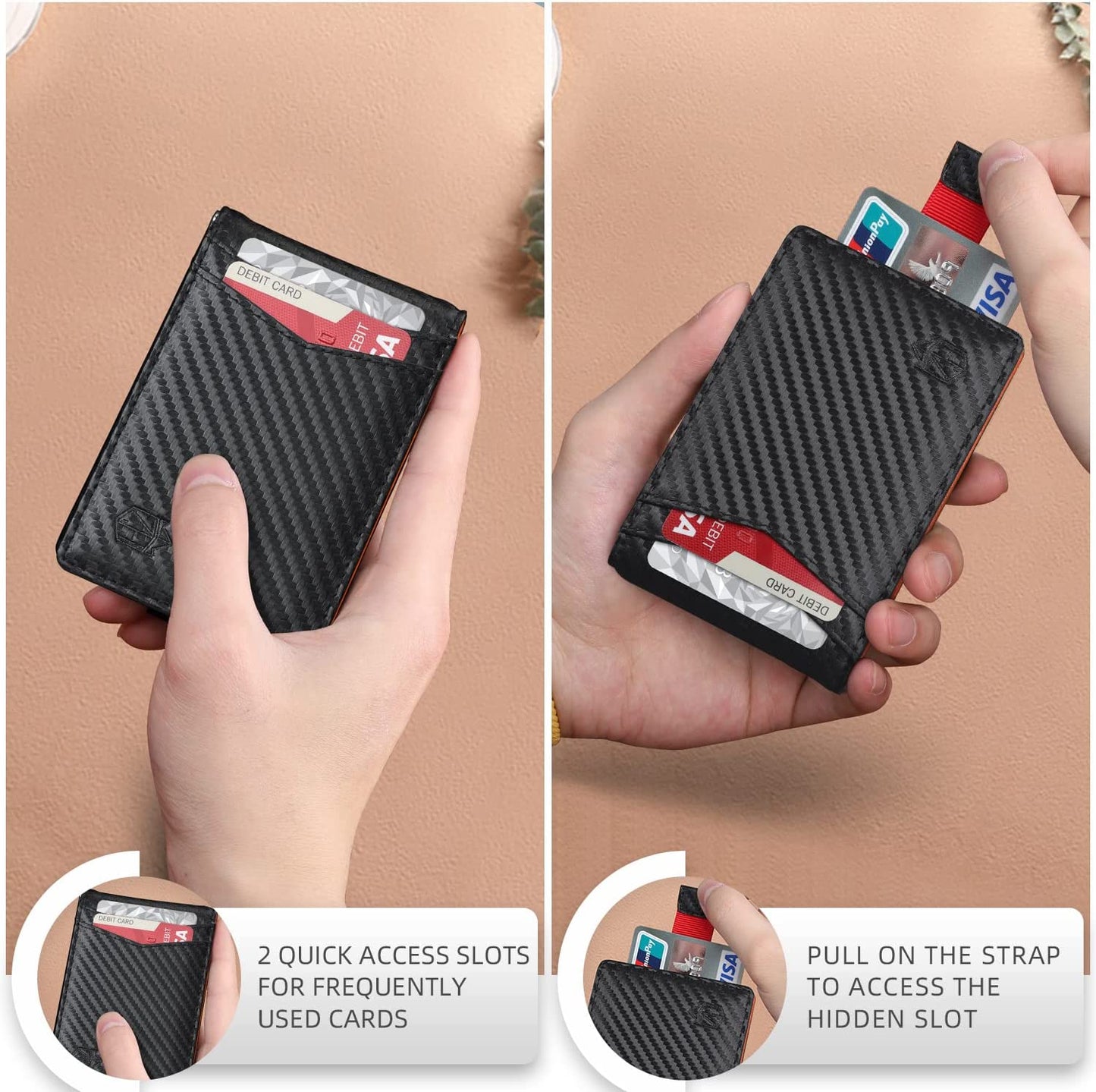 Wallet for Men-6 Slots ID Window-Mens Wallets-Slim Wallet Classic Spring Money Clip RFID Blocking-Gift for Men