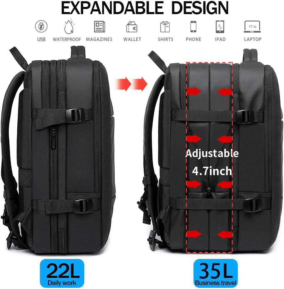 35L Travel Backpack,Flight Approved Carry on Backpack for International Bag, Water Resistant Durable 17-Inch Laptop Large Daypack Business Weekender Luggage Backpack for Men