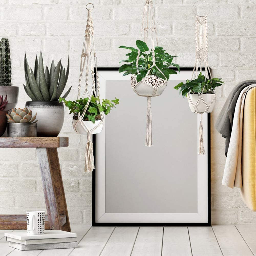 Macrame Plant Hanger Indoor, Set of 4 Indoor Hanging Planter, Handmade Hanging Plant Holder - 43 Inch, 4 Legs