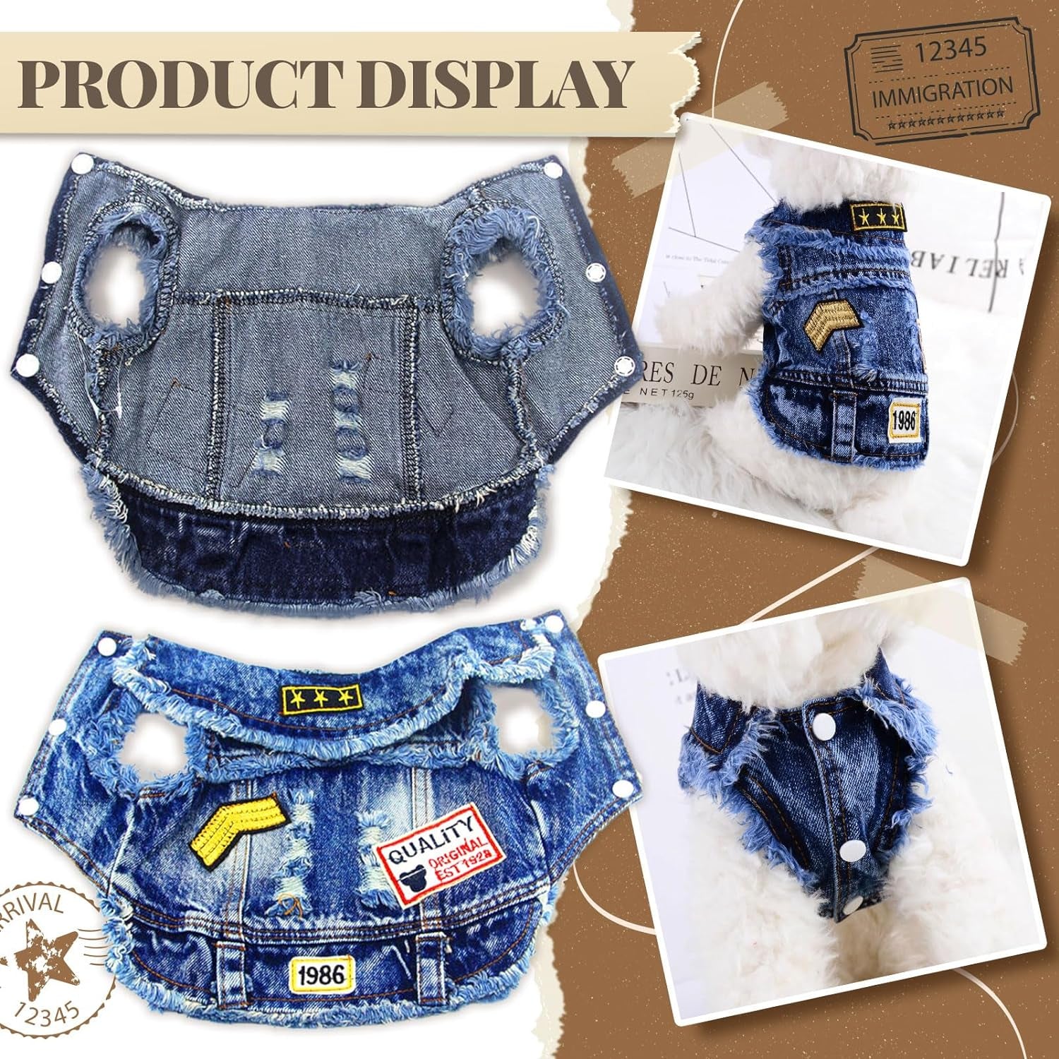 Cool Blue Dog Jean Jacket Small Pet Outfits Dog Clothes for Small Medium Dogs Cats Boys Girls Pet Vest Denim Coats Puppy Shirts Doggy Costume Clothing for Shih Tzu Chihuahua Yorkie Teacup
